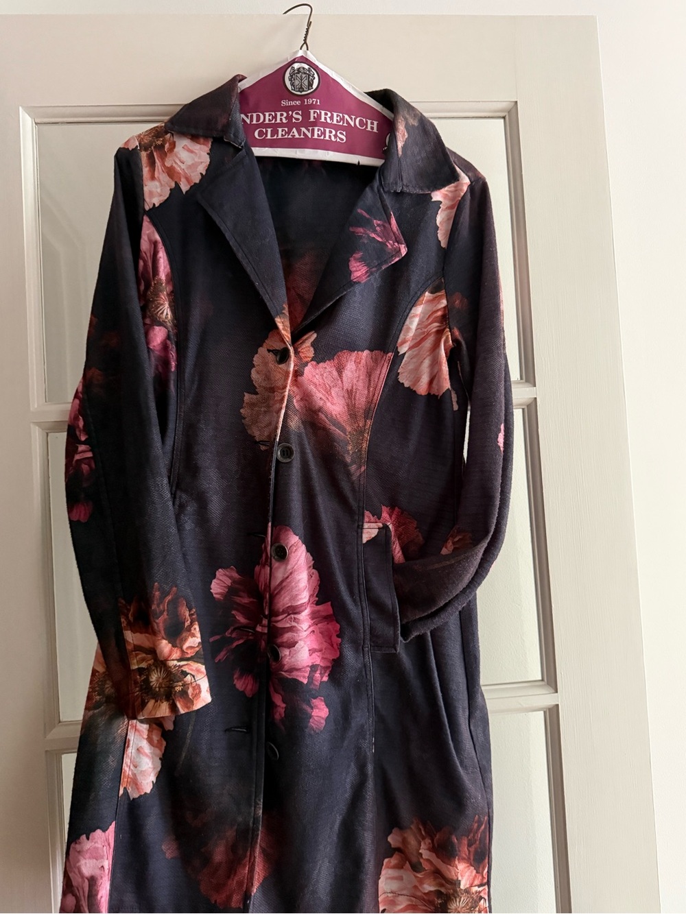 Yosi  Soft Grey Coat with Pink Floral Print